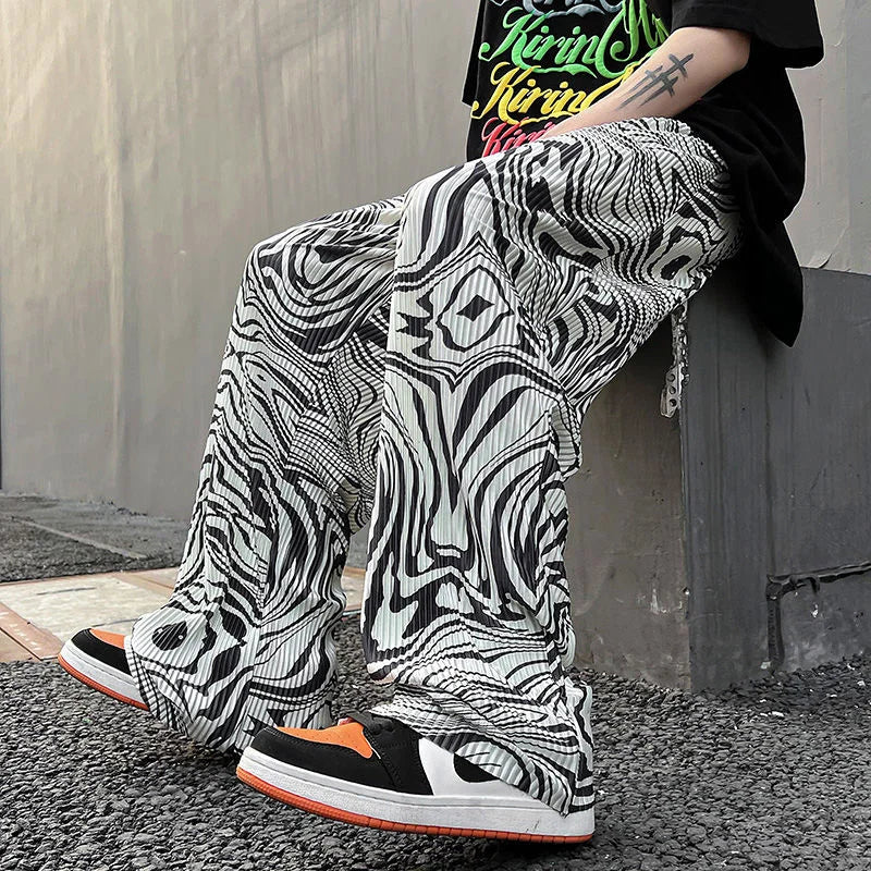 Threebooy Casual Ice Silk Mopping Pants Men Four Seasons Fashion Sports Trousers Thin Printed Loose Pants Straight Wide Leg Pants Oversize