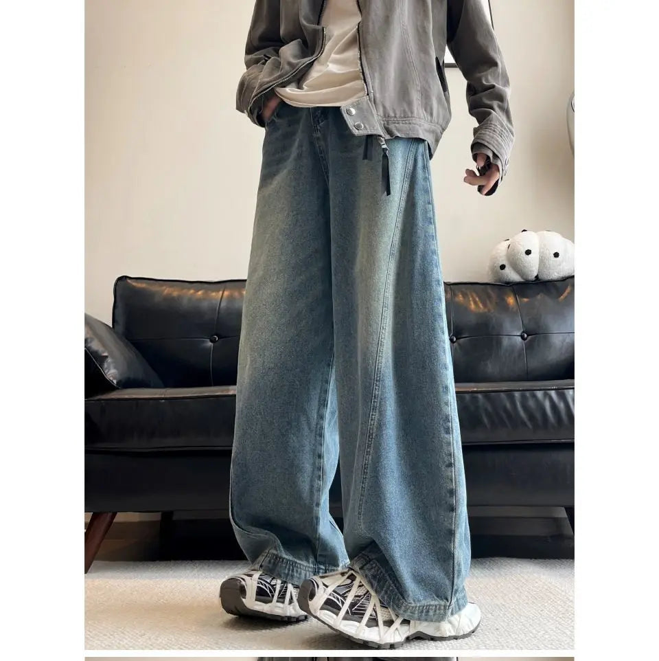 Threebooy American style personality trend men and women straight leg spring and autumn washed jeans couple loose retro casual pants y2k
