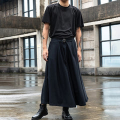 Threebooy Japanese Streetwear Baggy Fashion Casual Wide Leg Pants Men Punk Hip Hop Skirt Pants Black Harem Trousers Men's Culottes Unisex