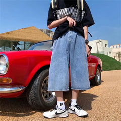 Threebooy Multi-pockets Cargo Pants Summer Short Jeans Breeches Hip Hop Streetwear Baggy Denim Shorts Casual Wide-leg Capris Pants 5XL-M