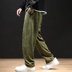 Threebooy  Spring Autumn Imitation Suede Pants Men's Workwear Loose Casual Pants Plus Fat Oversized Straight Trousers
