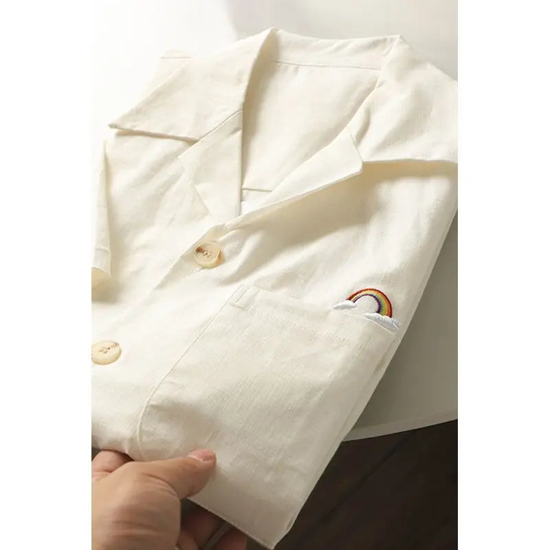 Threebooy  Japanese Linen Tops Summer Korean Style Men's Embroidered Loose Casual Cuban Collar Short-sleeved Shirt Aesthetic Academy Chic