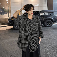 Threebooy Fashion Plaid Batwing Blouse Men 3/4 Sleeves Elegant Shirt Button Decor Women Tops Oversized Casual Streetwear Party Shirts