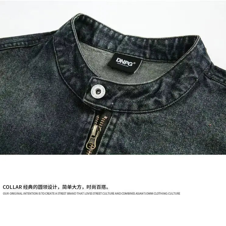 Threebooy  American Retro Washing Work Clothes Denim Jacket Spring Autumn Simple Street Casual Trend Niche Stand Collar Jacket Aesthetic