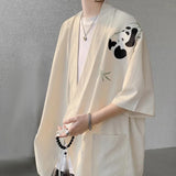 Threebooy Mens Panda Embroidered Chinese Style Short Sleeve Cloak Genderless 2024 New Fashion Temperament Versatile Trend Jacket Unisex