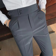 Threebooy  AutumnCasualTrousersMenStraight-LegNarrow-FitHigh-WaistedSlimsBritishStyleSuit Pants BusinessAttire