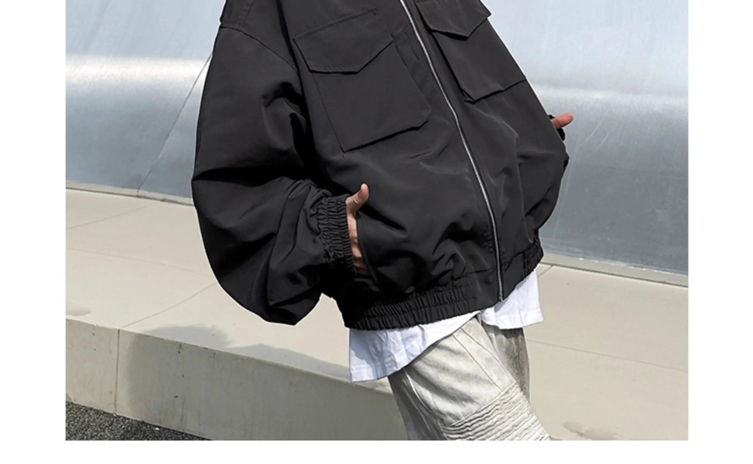 Threebooy Outdoor Work Jacket Men's Spring Autumn American Retro Zipper Coat Silhouette Bomber Handsome High Street Flying Work Jacket