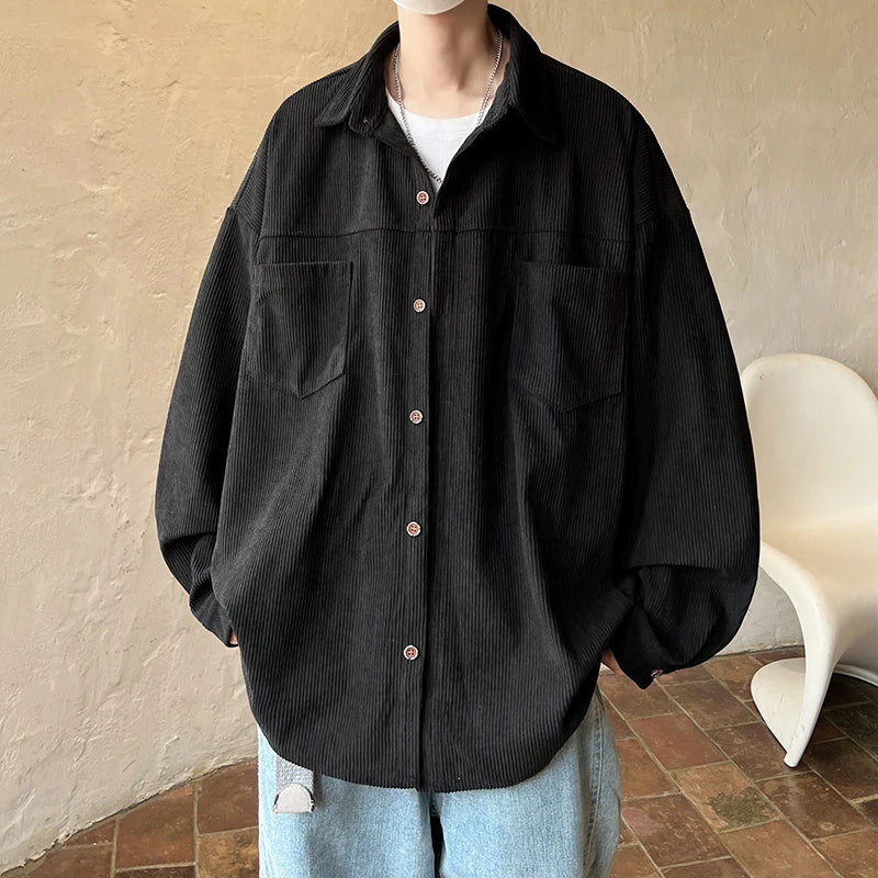 Threebooy Fashion Lapel Button All-match Solid Shirts Coats Men's Clothing Spring New Loose Casual Long Sleeve Tops Korean Shirt