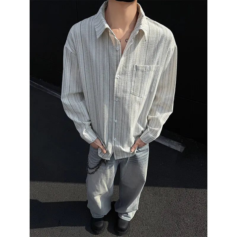 Threebooy spring New Long sleeved Shirt Men Fashion Social Mens Dress Shirt Korean Loose Casual Striped Shirts Mens Formal Shirt