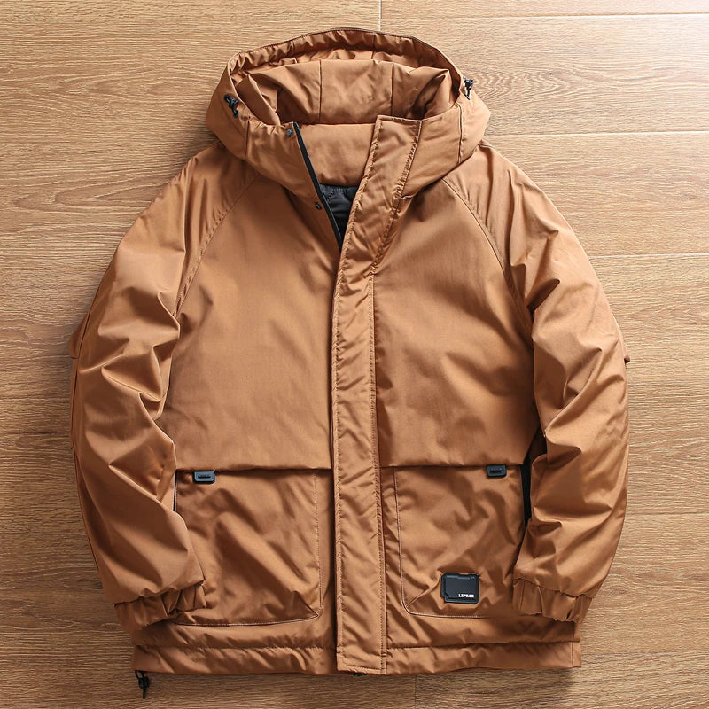 Threebooy Outdoor Windproof  Padded Jacket Plus Thickened Warm Large Pocket Workwear Casual Hooded Parkas Trendy High-end Button Up Coats
