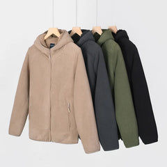 Threebooy  Thickened Fleece Zipper Hooded Sweatshirt For Men Women Autumn And Winter Outdoor Warm Jacket Casual Lambskin Outwear Coats
