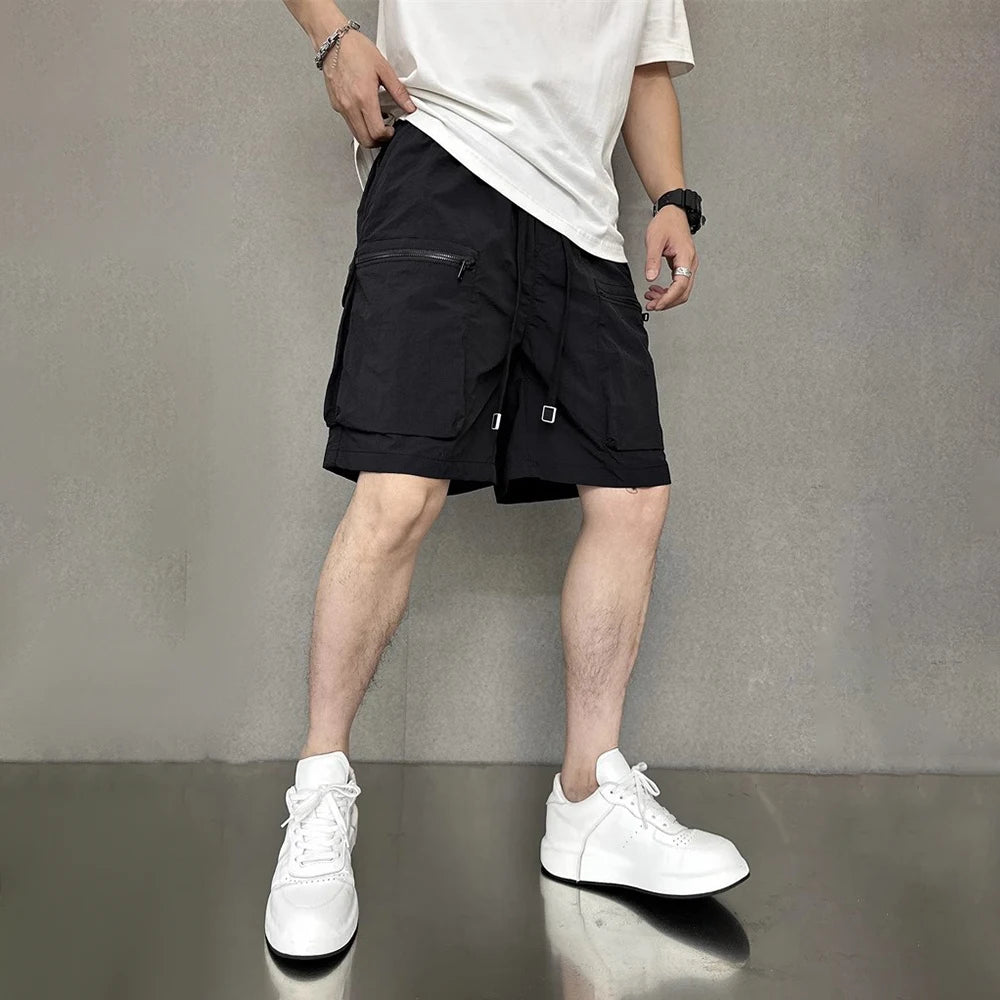 Threebooy Mens Casual Cargo Shorts Fashion Hip-Hop High Street Solid Color American Loose Spring And Summer New Style Half Trousers