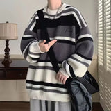 Threebooy Sweaters Autumn New Contrast Stripe Sweaters Men's Birthday Series Retro Couple Knitwear Fashion Round Neck Sweaters