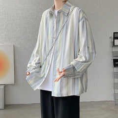Threebooy Summer Striped Long-sleeved Shirt Men Fashion Mens Thin Sun-proof Clothing Korean Loose Casual Shirts Mens Streetwear Tops