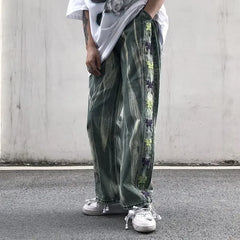 Threebooy Trousers Hip Hop Straight Men's Jeans Tie Dye Graphic Man Cowboy Pants Y2k Streetwear Baggy 2024 Korean Autumn Harajuku Summer