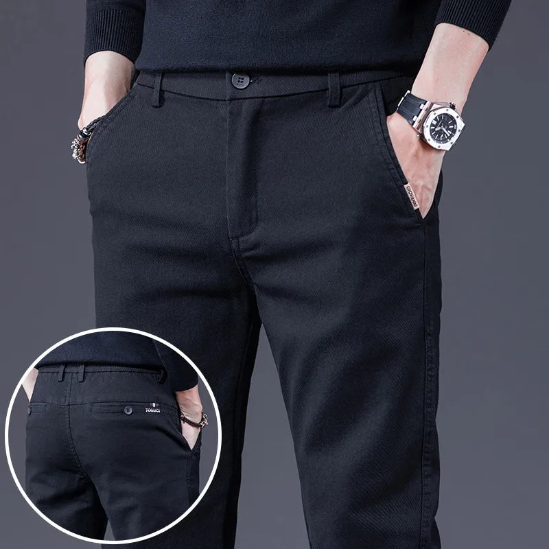 Threebooy  Classic Men's Clothes Business Casual Pants Autumn New Fashion Elastic Comfortable Slim Trousers Male Coffee Gray