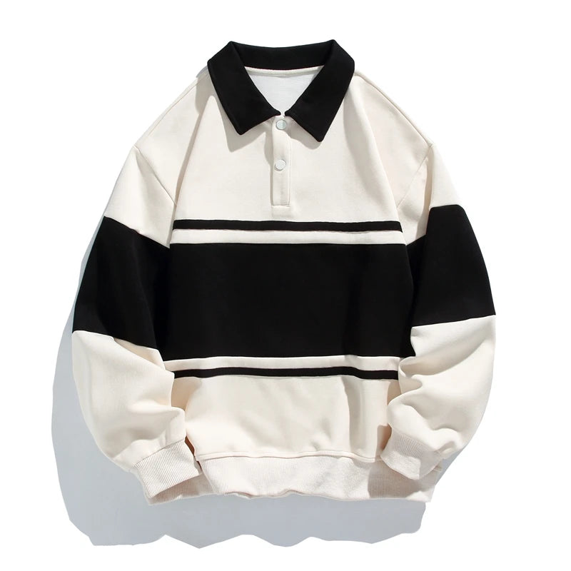 Threebooy 2025 Men Sweatshirts Stand Collar Oversize Splice Pullover Harajuku Unisex Streetwear Autumn Casual Hoodies