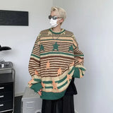 Threebooy Y2K Star Sweater Men Harajuku Striped Knitted Pullovers Jumpers Male Tops Oversize Purple Winter Streetwear Hip Hop