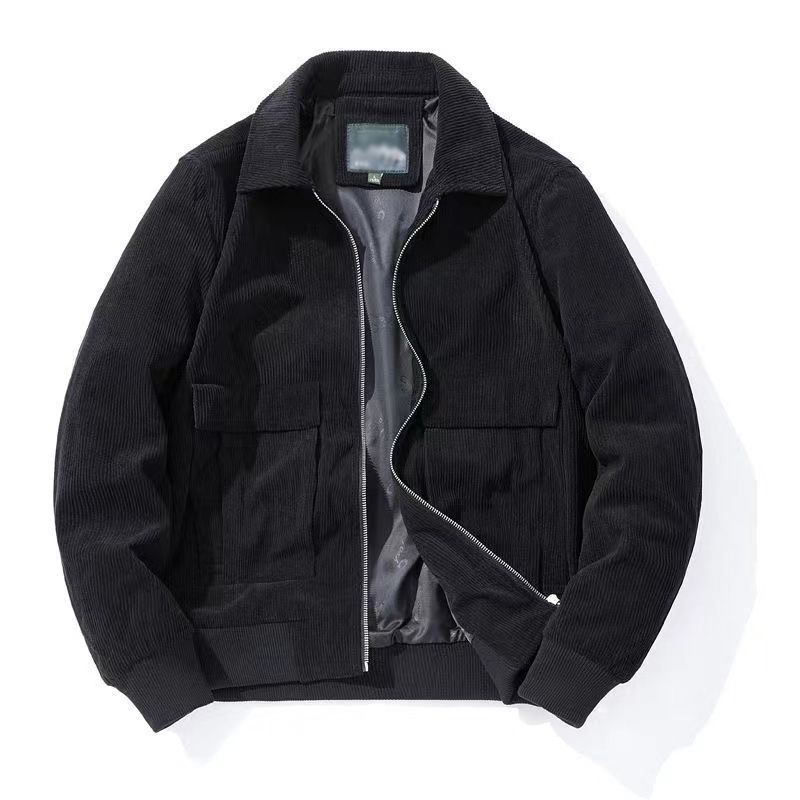 Threebooy Autumn Winter Male Corduroy Jacket Casual Stripe Lapel Safari Jackets Versatile Men's Clothing Trend Elegant Loose Coat