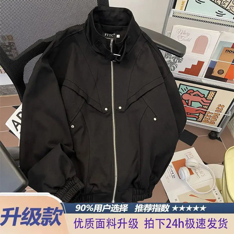 Threebooy American Cityboy Jacket Wash Canvas Deconstructed Stand Collar Coat Design Sense Top Spring Autumn Korean Trend Bomber Jacket