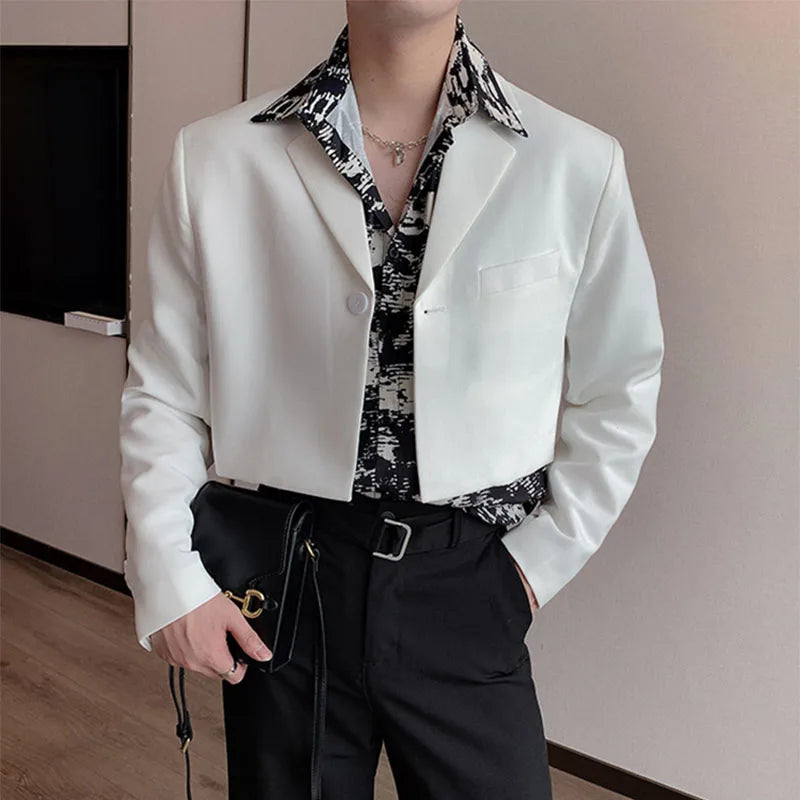 Threebooy Spring New Korean Version Of The Casual Short Street Style Solid Color Lapel Suit Jacket Men's Trend Design Suit