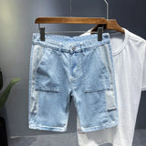 Threebooy Light blue stitching men's denim shorts summer all-match loose casual plus size jeans sub-brand men's clothing