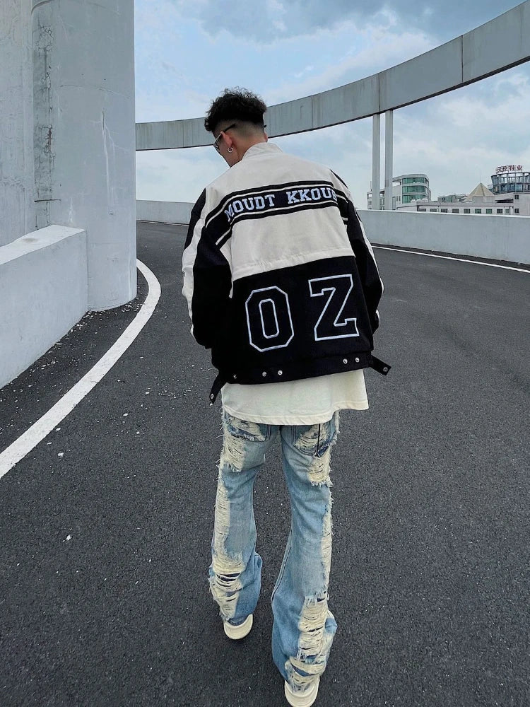 Threebooy American Retro Racing Jacket Handsome Detachable Function Racing Suit Jacket Men Loose Niche Button Up Baseball Uniform