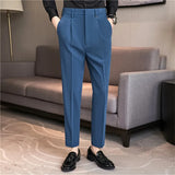 Threebooy  Autumn Winter Thick Woolen Men's Pants Fashion Casual Business Dress Pants Slim Fit Office Social Trousers Pantalon Homme