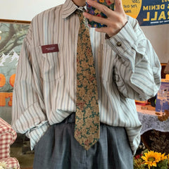 Threebooy Vintage High Striped Shirt Jacket Men's Loose Ins Long Sleeved Top Tops Shirts for Men Clothing Camisas y Blusa