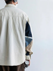 Threebooy  Japanese Style Solid Retro Loose Casual Long Sleeve Shirt Men Spring Autumn New Season Color Block Collar Jacket Trend
