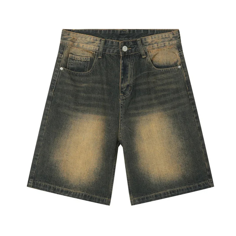 Threebooy  Spring Summer New Men's Denim Shorts Solid Color Straight Five Points Fashion Trend Middle Waist Casual Short Pants