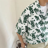 Threebooy Summer Short Sleeved Shirt Men Fashion White Printed Casual Shirt Men Streetwear Loose Floral Shirts Mens Hawaiian Shirt M-XL