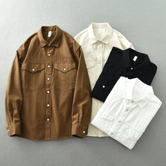 Threebooy Retro Washed Cotton Men's Shirts Spring Long Sleeve American Casual Blouses for Fashion Youth Man Work Wear Daily Tops