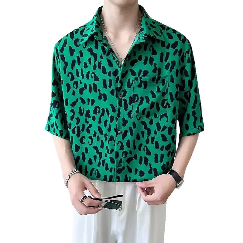 Threebooy New Men's Summer Cool Loose Short Sleeved Top Hawaiian Beach Vacation Leopard Print Flower Shirts For Men