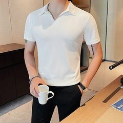 Threebooy  Summer Men's Clothing Luxury Jacquard Knit V Neck Short Sleeve Polo Shirt Leisure Breathable Fashion High Quality Knitwear S-3XL