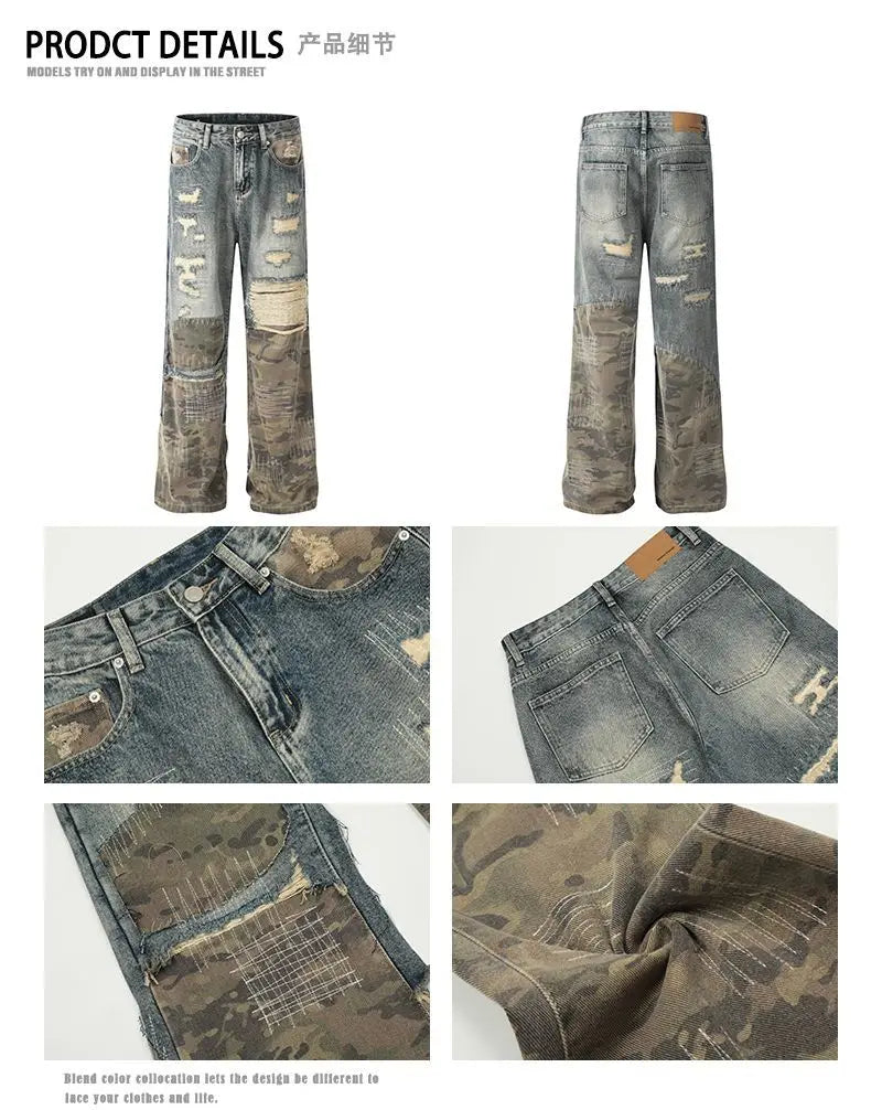 Threebooy American high street men and women trendy washed straight leg jeans for couples loose retro spring and autumn casual pants y2k