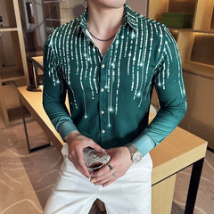 Threebooy  High Quality Striped Printed Men's Shirt Long Sleeve Slim Fit Casual Shirts Fashion Social Party Tuxedo Blouse Men Clothing