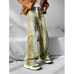 Threebooy Spring Autumn American High Street Retro Loose Wash To Do Old Jeans Men Women Vertical Slimming Pants Trend Jeans