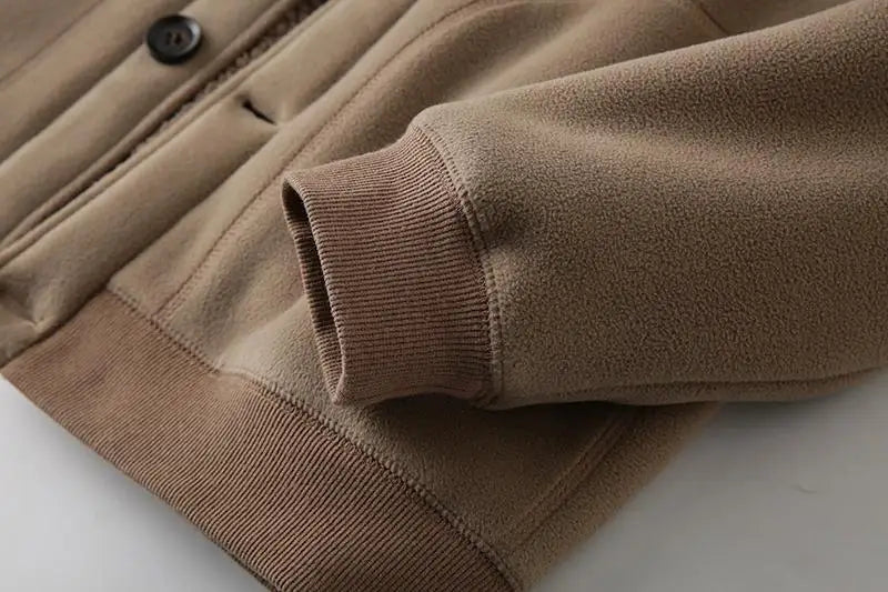 Threebooy Men's Jacket Autumn Winter Polar Fleece Stitching Double Layer Stand Collar Thickened Single-breasted Solid Color Jackets Tops