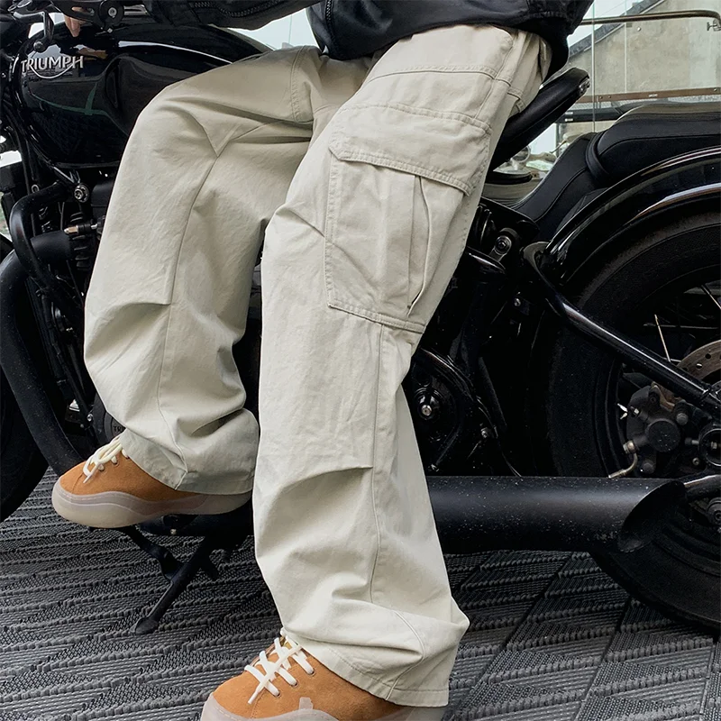 Threebooy Autumn Big Pocket Men's Cargo Pants Japanese Y2k Harajuku Loose Straight Wide Leg Trousers Baggy Pants Man Hip Hop Sweatpants