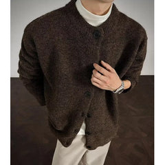 Collarless knitted sweater jacket Men Classic autumn winter casual sweater warm loose  Street Knitwear
