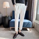 Threebooy  Top Quality Naples Drape Suit Pants Men Dress Simple High Waist Business Formal Wear Straight Office Trousers Casual 29-36