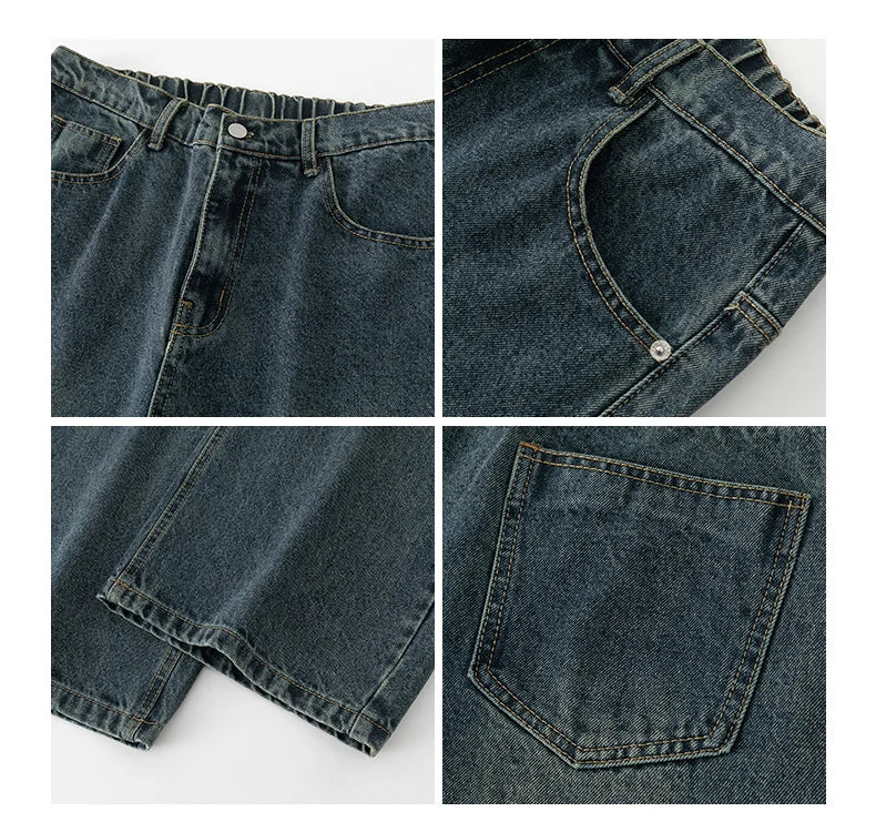Threebooy Men's Wide Leg Curved-Knife Jeans Summer American Bamboo Pattern Striped Texture Design Men Trendy Denim Pants 2025 Baggy Jeans