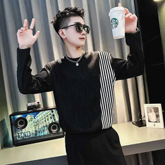 Threebooy Men Trendy Corrugated Sweatshirts High-end Pullovers T-shirts New Men Tops Long-sleeved T-shirts Tops