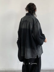 Threebooy New Summer New Chinese Style Old Denim Short-sleeved Shirt Korean Style Men Women Loose Retro Button-up Shirt Jacket Aesthetic