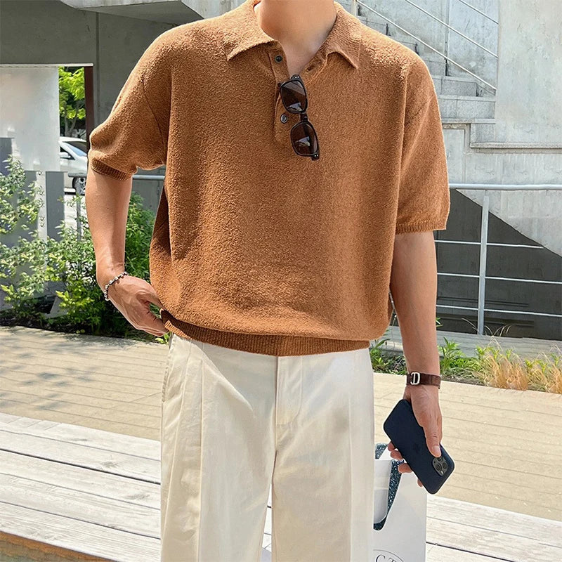 Threebooy  New Summer Simple Retro Men Polo Shirt Leisure Vintage High Quality Knit T-shirt Casual Korean Style Loose Breathable Tops M-2XL