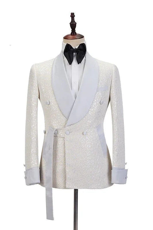 Threebooy  Men's Suit 2 Pieces Blazer Pants Bow Collar One Button with Belt Wedding Tuxedos Work Business Formal