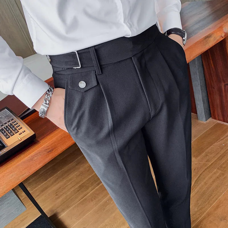 Threebooy  Brand Clothing Fashion Spring High Quality Slim Fit Business Suit Pants/Male White Black Leisure Dress Trousers 29-36