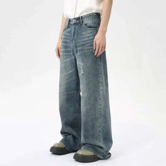 Threebooy  American Style Men's Denim Pants Washing Fashion Loose Men's Straight Trousers Casual Wide Leg Jeans New Summer