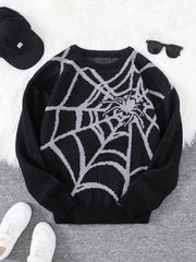 Threebooy  New Popular Autumn and Winter Spider Web Jacquard Pattern Pullover Sweater Casual Round Neck Knitted Men's Pullover
